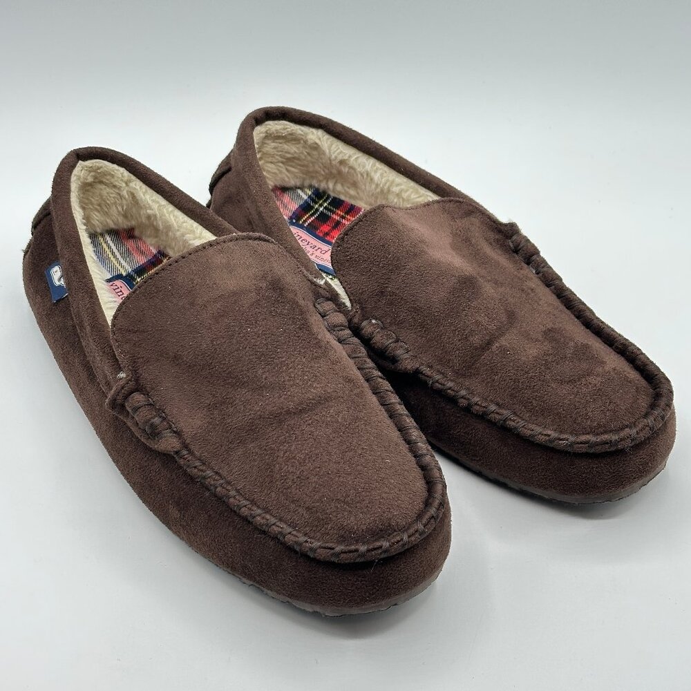 Vineyard Vines Men's Peaks Plaid Loafer Slippers Chocolate Brown Size 10